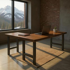 Rustic Wood L-Shaped Desk Wood Steel L-Shaped Desk, Home Office Desk, Computer Desk Any Size Corner Desk, Farmhouse Modern Industrial Desks