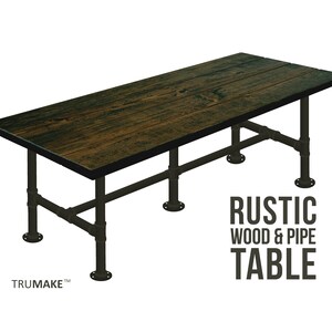 Farmhouse Table. Dining Table, Industrial Style, Wood Table, Pipe Table, Rustic Wood & Pipe Table Wood Table, Pipe Table, Harvest Farm Table