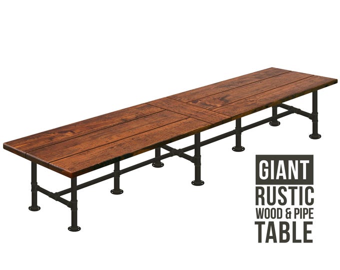 Conference Table, Industrial Pipe Conference Table, Office Table, Urban Wood Table, Large Pipe Table Rustic Wood & Pipe Table