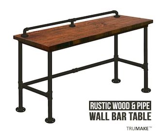 Wall Bar Table, 36" Tall Counter Height, Industrial Style Bar Table, Pub, Pipe Leg Bar Table, Rustic Wood and Pipe, Urban, Wood Bar Table