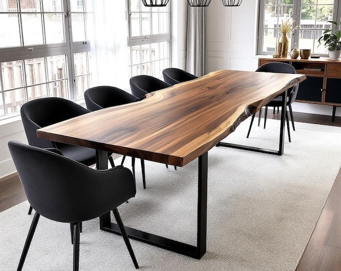 Live Edge Walnut Table | Handcrafted Thick Solid Wood Rustic Dining Table | Harvest Dining Table | Kitchen Farm Table | Free Shipping!