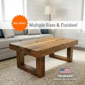 Coffee Table Rustic Timber Solid Wood |  Cabin Coffee Table | Living Room Coffee Table | Handcrafted in the USA