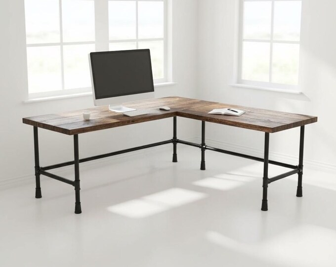 Corner Desk | Handmade Rustic Wood and Pipe Desk