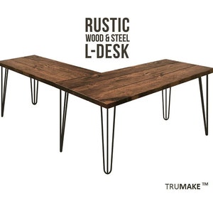 Hairpin Leg L-DESK, Rustic Wood Steel L-Shaped Desk, Home Office Desk, Computer Desk, Corner Desk, Farmhouse Desks, Modern Industrial Desks