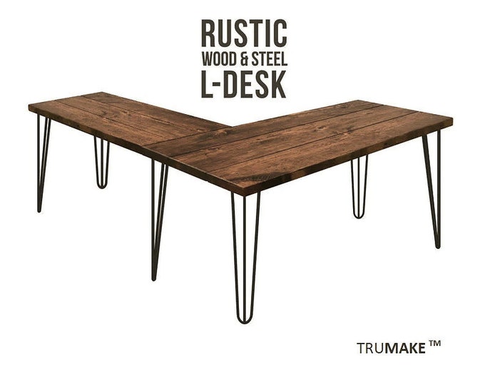 Hairpin Leg L-DESK, Rustic Wood Steel L-Shaped Desk, Home Office Desk, Computer Desk, Corner Desk, Farmhouse Desks, Modern Industrial Desks