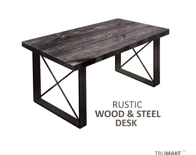 Handmade Rustic Desk. Wood and Industrial Steel Desk. Computer Desk. Office Desk. Modern Farmhouse Desk. Urban Desk.