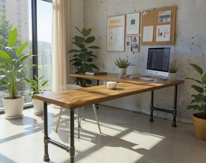 Solid Wood Desk | Corner Desk | Solid smooth butcher block top L-Desk | L-Shaped Desk | Handcrafted Corner Desk | Free Shipping!