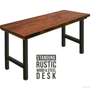 42&quot; Tall Standing Desk with H-STYLE Steel Legs, Modern Industrial Table, Rustic Wood, Industrial Chic Style Urban Wood Table, Standing Table