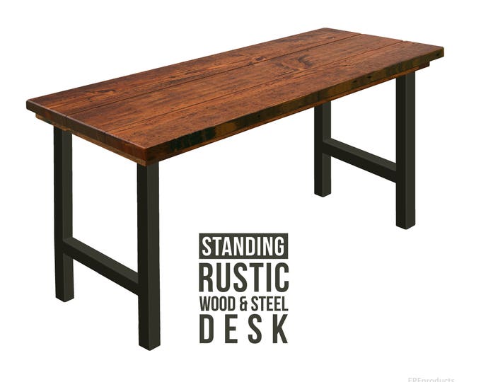 42" Tall Standing Desk with H-STYLE Steel Legs, Modern Industrial Table, Rustic Wood, Industrial Chic Style Urban Wood Table, Standing Table