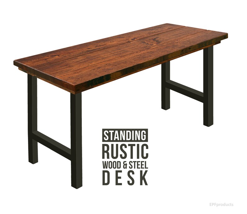 42 Tall Standing Desk With H Style Steel Legs Modern Industrial Table Rustic Wood Chic Urban