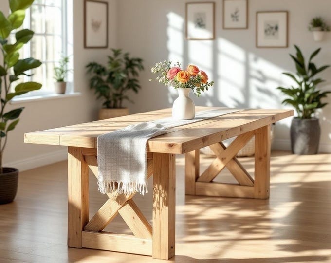 Handcrafted Rustic Wood Dining Table: Solid Wood Legs, Plank Top