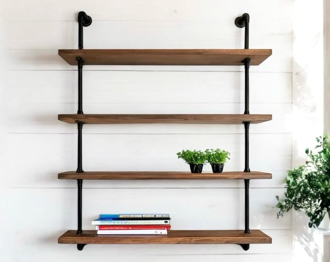 Rustic Wood and Pipe Shelf | Hanging Wall Shelf | Floating Shelf | Bathroom Shelving | Industrial Shelf | Farmhouse Shelf | Kitchen Shelf