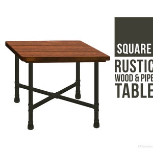34&quot;Lx34&quot;Wx30&quot;H - Square Table, Breakfast Table, Kitchen Table, Farmhouse Hrvest Nook Table, Rustic Wood & Pipe Table Industrial Dining Table
