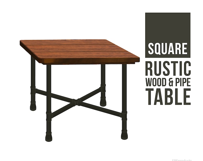 Square Dining Table, Breakfast Table, Kitchen Table, Farmhouse Nook Table, Rustic Wood & Pipe Table, Industrial Dining Table, Harvest Table