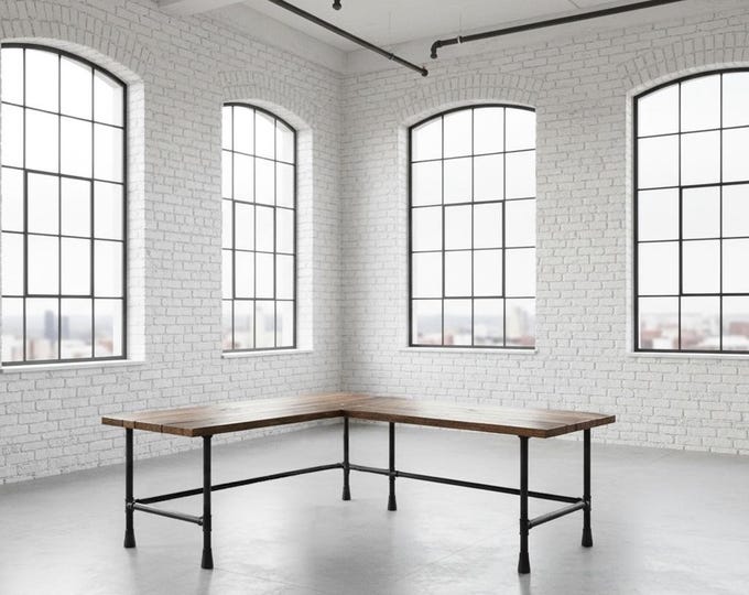 L Shaped Desk, L-Desk, Industrial Style Pipe and Wood Computer Desk, Corner Desk, Rustic Wood Desk Urban Wood Desk, Office Work Station Desk