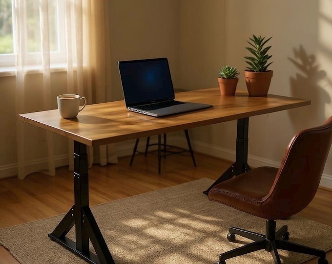 Adjustable Desk | Sit or Stand Desk, Power Adjustable Height Desk, Adjustable height Table, Butcher Block Top, Solid Wood, FREE SHIPPING!
