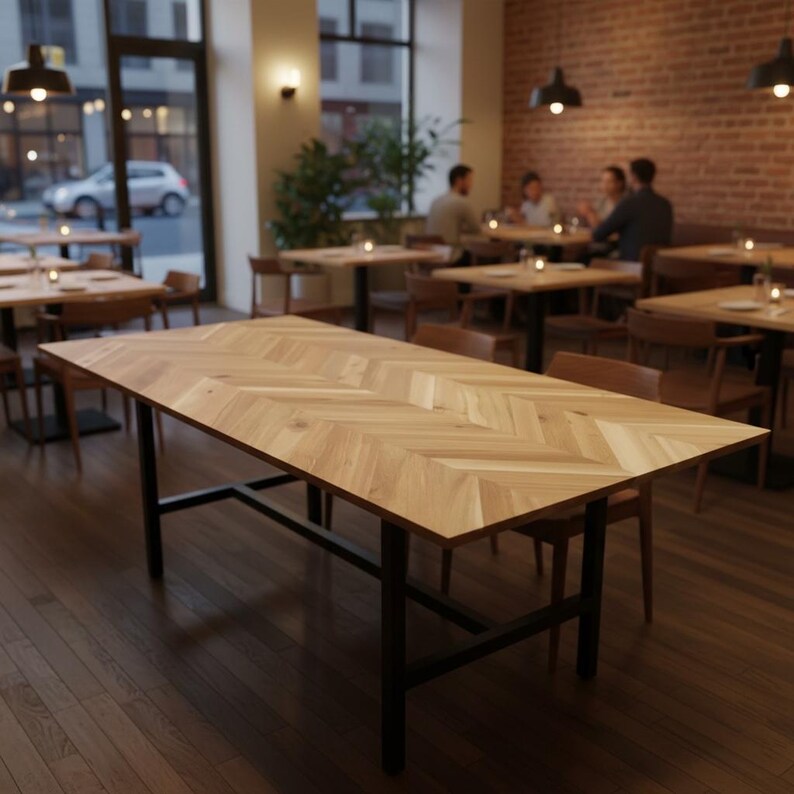 Chevron Table With H-style Legs With Center Brace, Modern Table, Wood ...
