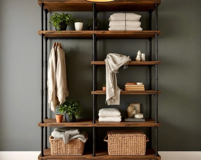 Closet Shelving Unit | Rustic Wood and Pipe Shelf Unit | Closet Storage Shelf | Custom Sizes Industrial Shelving Unit Handcrafted in the USA