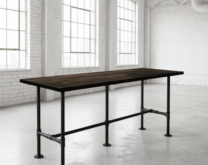 Butcherblock Bar Table: Solid Wood Industrial Pub Table