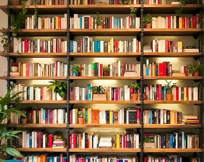 Book Shelf Wall Unit Home Office Library Industrial Wall Shelving Unit | Shelving Unit Rustic Wood and Pipe Shelf | Shelving Wood Shelf