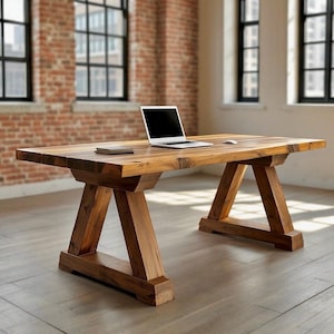 Rugged Desk | Rustic Wood Desk | Heavy Desk | Thick Wood Desk | Farmhouse Desk | Handcrafted in the USA
