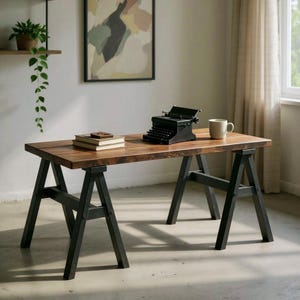 Sawhorse Desk, Handmade Rustic Wood Desk, Home Office Desk, Modern Desk Farmhouse Desks, Industrial Style Desk, Computer Desk