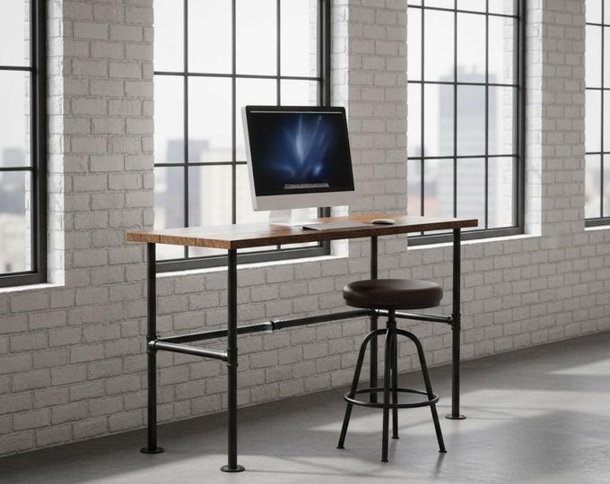 FREE SHIPPING! 42" Tall Standing Desk, Industrial Style Desk, Rustic Wood and Pipe Desk Urban Wood Desk Steam Punk Desk Office Computer Desk