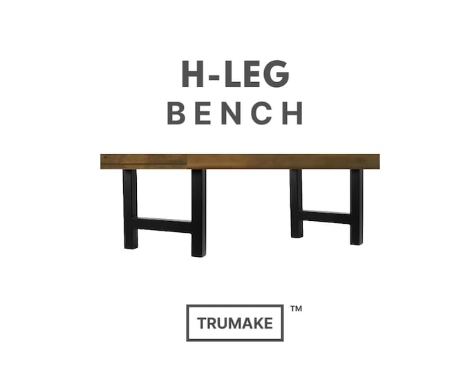 H-LEG BENCH | Rustic Wood Industrial Bench, Rustic Wood and Steel Bench, Modern Bench, Dining Bench, Entry Bench, Farmhouse Bench
