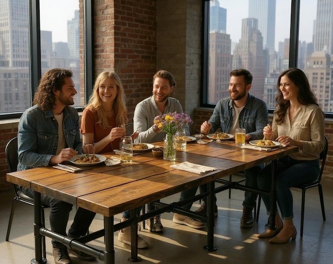 Farmhouse Table Rustic Wood & Pipe Table, Industrial Table, Urban Table, Wood Top Table, Harvest Table, Dining Table