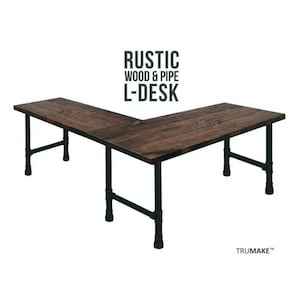 L-Shaped Desk. Industrial L Desk. L-Desk. Corner Desk. Home Office Desk. Rustic Wood Pipe Desk. Farmhouse Desk. Computer Desk. FREE SHIPPING