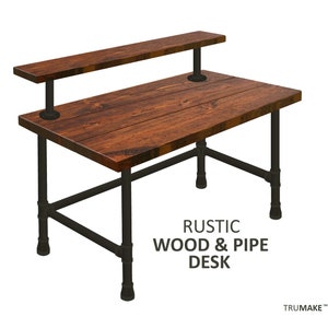 FREE SHIPPING! Elevated Shelf Desk - Wood & Pipe, Industrial Stylish Desk, Rustic Wood Desk, Industrial Chic Style Desk, Urban Computer Desk