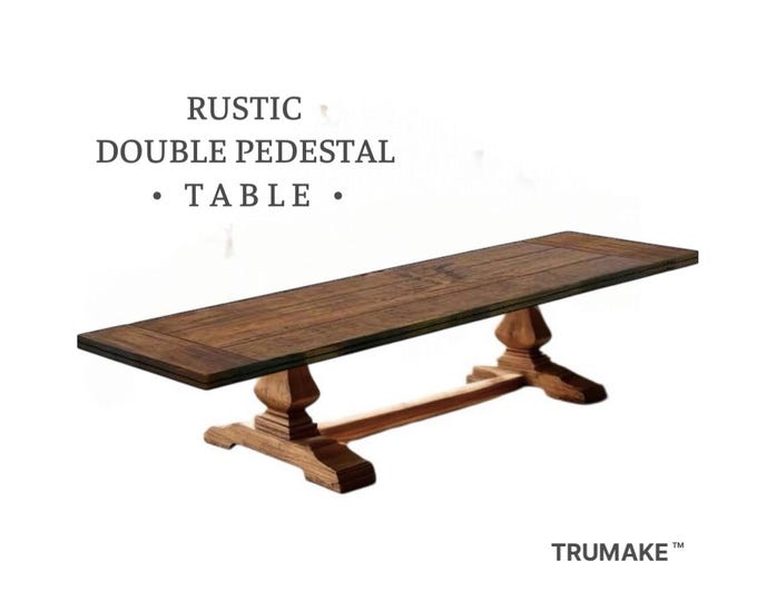 LONG PEDESTAL TABLE | Large Table | Double Pedestal Table | Farmhouse Table | Harvest Table | Dining Table | Handcrafted Solid Wood Table