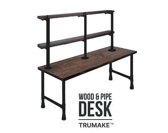 Rustic Desk with Shelves | Wood & Pipe Industrial Style | Wood and Steel Pipe Desk | Dorm Desk | Personal Computer Desk | Handmade Desk