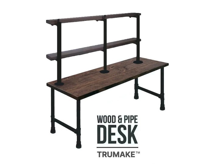 Rustic Desk with Shelves | Wood & Pipe Industrial Style | Wood and Steel Pipe Desk | Dorm Desk | Personal Computer Desk | Handmade Desk