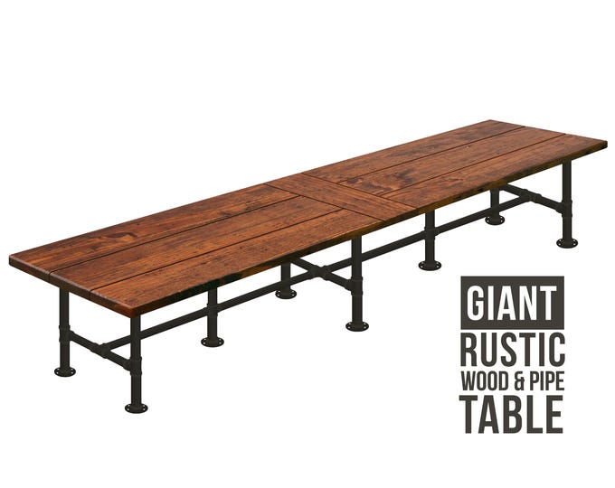 Conference Table, Industrial Pipe Conference Table, Office Table, Urban Wood Table, Large Pipe Table Rustic Wood & Pipe Table