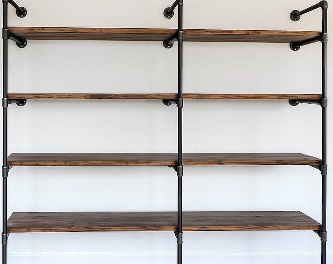 Industrial Wall Shelving Unit | Book Shelf | Christmas Gift | Rustic Wood Shelf | Pantry Shelving | Home Office Shelving | FREE SHIPPING
