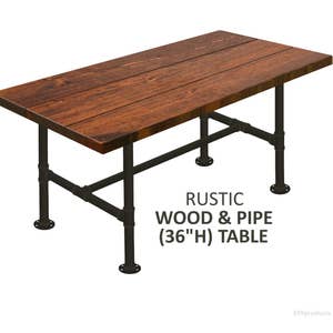 Counter Height (36"H) Farmhouse Table, Rustic Wood & Pipe Table, Trestle Table, Urban Wood Table, Pub Table, Bistro Table, Bar Table