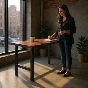 42&quot; Tall Standing Desk with H-STYLE Steel Legs, Modern Industrial Table, Rustic Wood, Industrial Chic Style Urban Wood Table, Standing Table