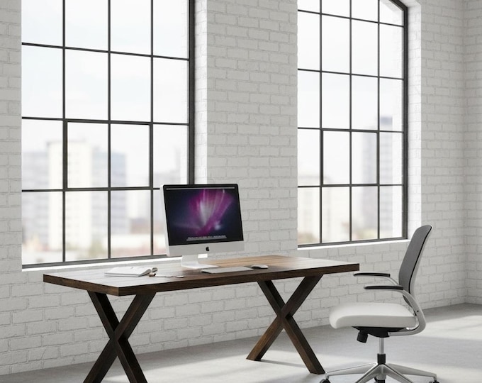 Table with X-Legs, Industrial Style Desk, Rustic Wood and Steel Table, Urban Wood Table, Modern Desk, Computer Table
