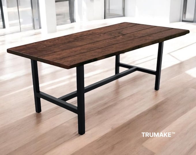 Dining Table with H-Legs with center brace, Modern Table, Rustic Wood & Steel Table, Industrial Dining Table, Harvest Table Farmhouse Table