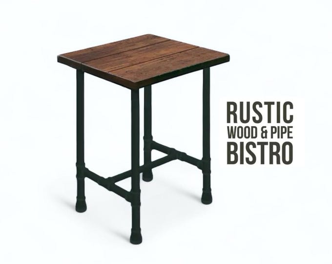 Bistro Table (42"Tall Bar Height), Bar Table, Rustic Wood & Pipe Bistro Table, Urban Wood Table, Pub Table, Square Bar Table