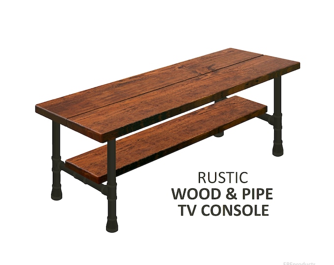 TV Stand Console with Shelf, Urban wood Television Console Stand, Industrial TV Stand, Rustic Wood Media Console, Rustic Wood & Pipe Console