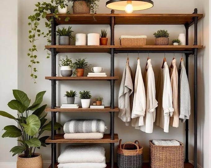 Closet Shelving Unit | Rustic Wood and Pipe Shelf Unit | Closet Storage Shelf | Custom Sizes Industrial Shelving Unit Handcrafted in the USA