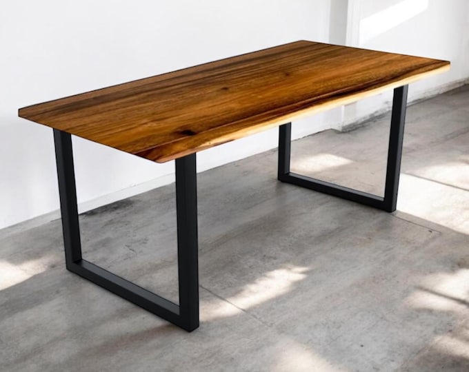 Live edge walnut Desk with square legs. Solid Walnut Wood and Industrial Steel Desk. Computer Desk. Modern Farmhouse. Handcrafted Wood Desk