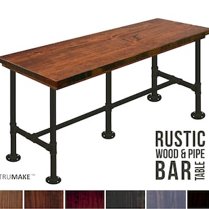 Bar Table Industrial Modern Style, 36&quot; Tall Pub Table Counter Height Bar Tables, Sofa Bar Table, Thick Top Rustic Wood and Pipe Bar Table