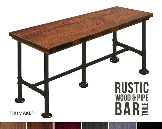 Bar Table Industrial Modern Style, 36" Tall Pub Table Counter Height Bar Tables, Sofa Bar Table, Thick Top Rustic Wood and Pipe Bar Table