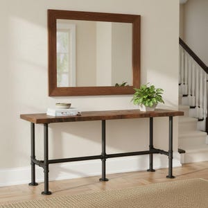 Wood Console Table with Pipe Legs, Pipe Sofa Table, Urban Wood Industrial Hall Table Hallway Table, Rustic Wood and Pipe Console Table