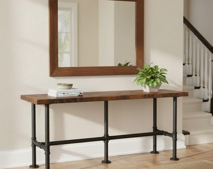 Wood Console Table with Pipe Legs, Pipe Sofa Table, Urban Wood Industrial Hall Table Hallway Table, Rustic Wood and Pipe Console Table