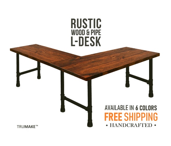 L Shaped Desk L Desk Industrial Style Pipe And Wood Desk Etsy