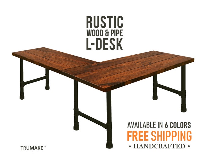 L Shaped Desk, L-Desk, Industrial Style Pipe and Wood Desk, Corner Desk Desk Rustic Wood Desk Urban Wood Desk, Office Work Station Desk
